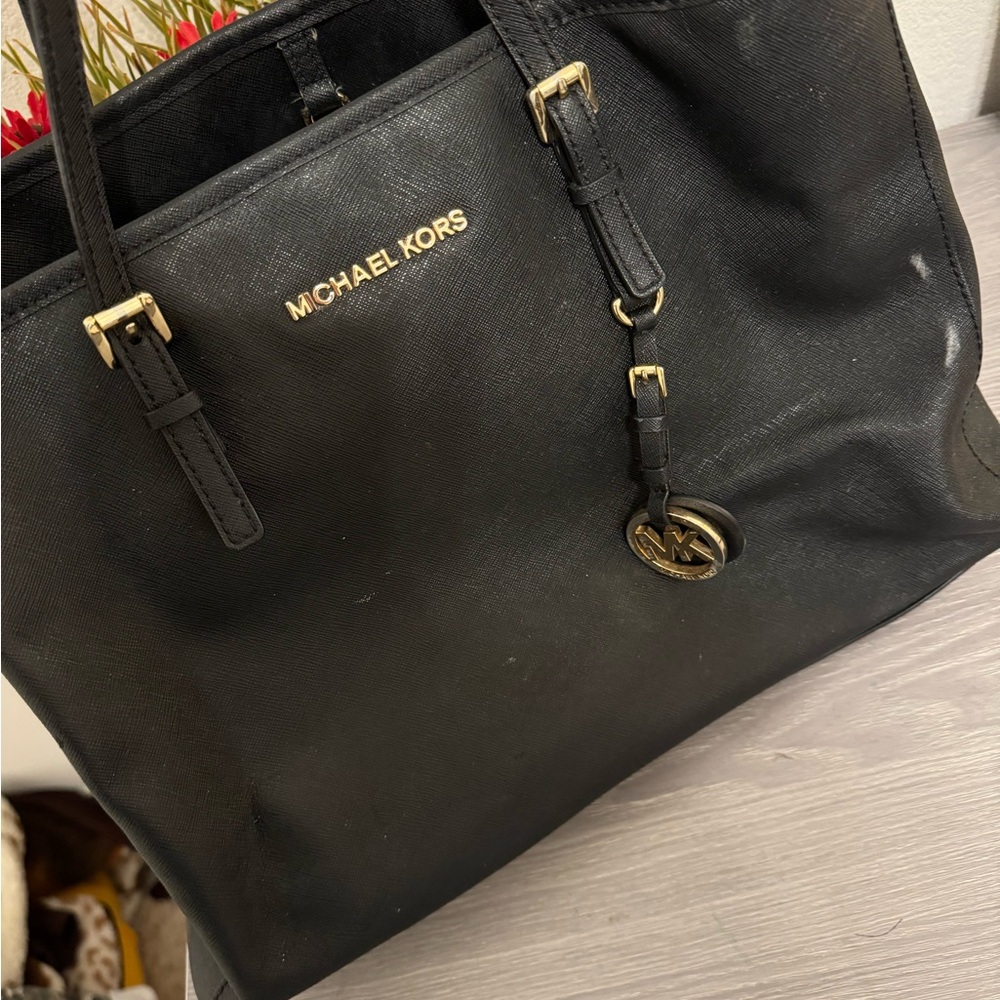 Michael Kors Black Structured Tote with Gold Accents